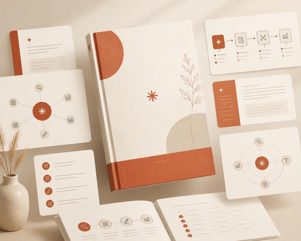 Claude SEO Playbook product mockup with workflow cards and SOP diagrams